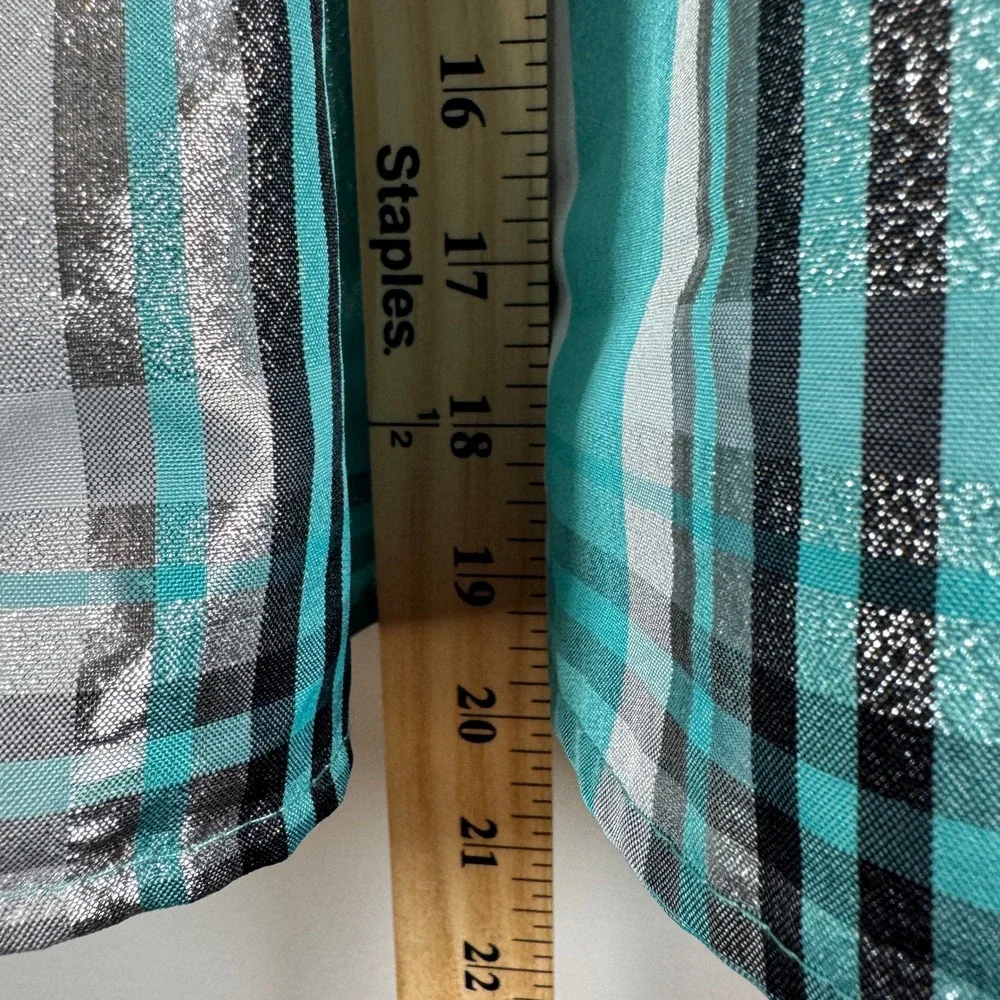 Bonnie Jean Girls 4 Teal Plaid Metallic Holiday Party Dress Long Sleeve Easter‎